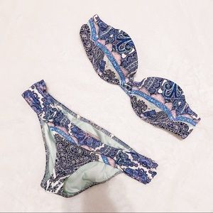 Victoria Secret Blue Paisley Strapless Bikini Set